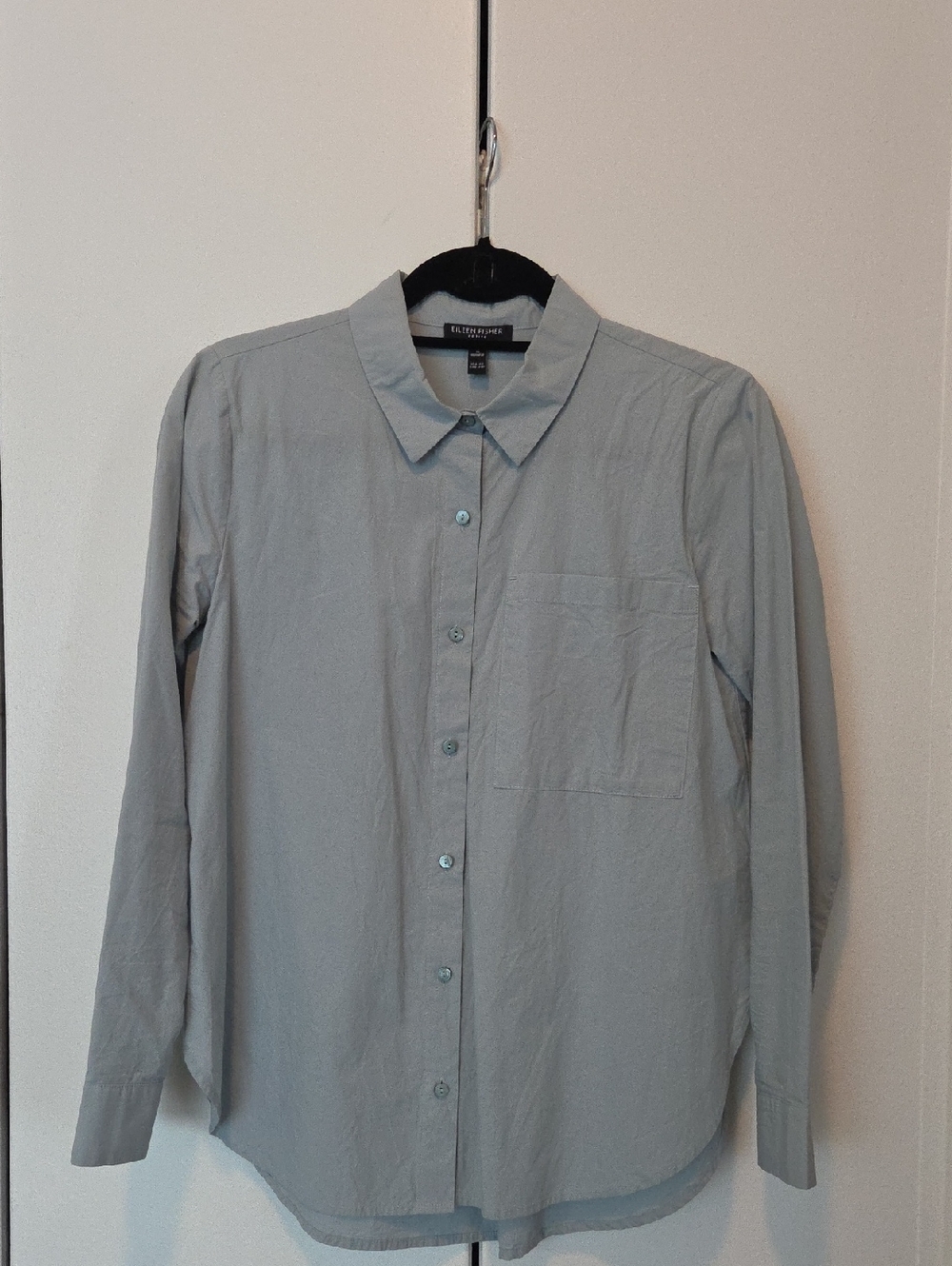 EILEEN FISHER Light Greeniah Grey LS poplin Cotton Shirt